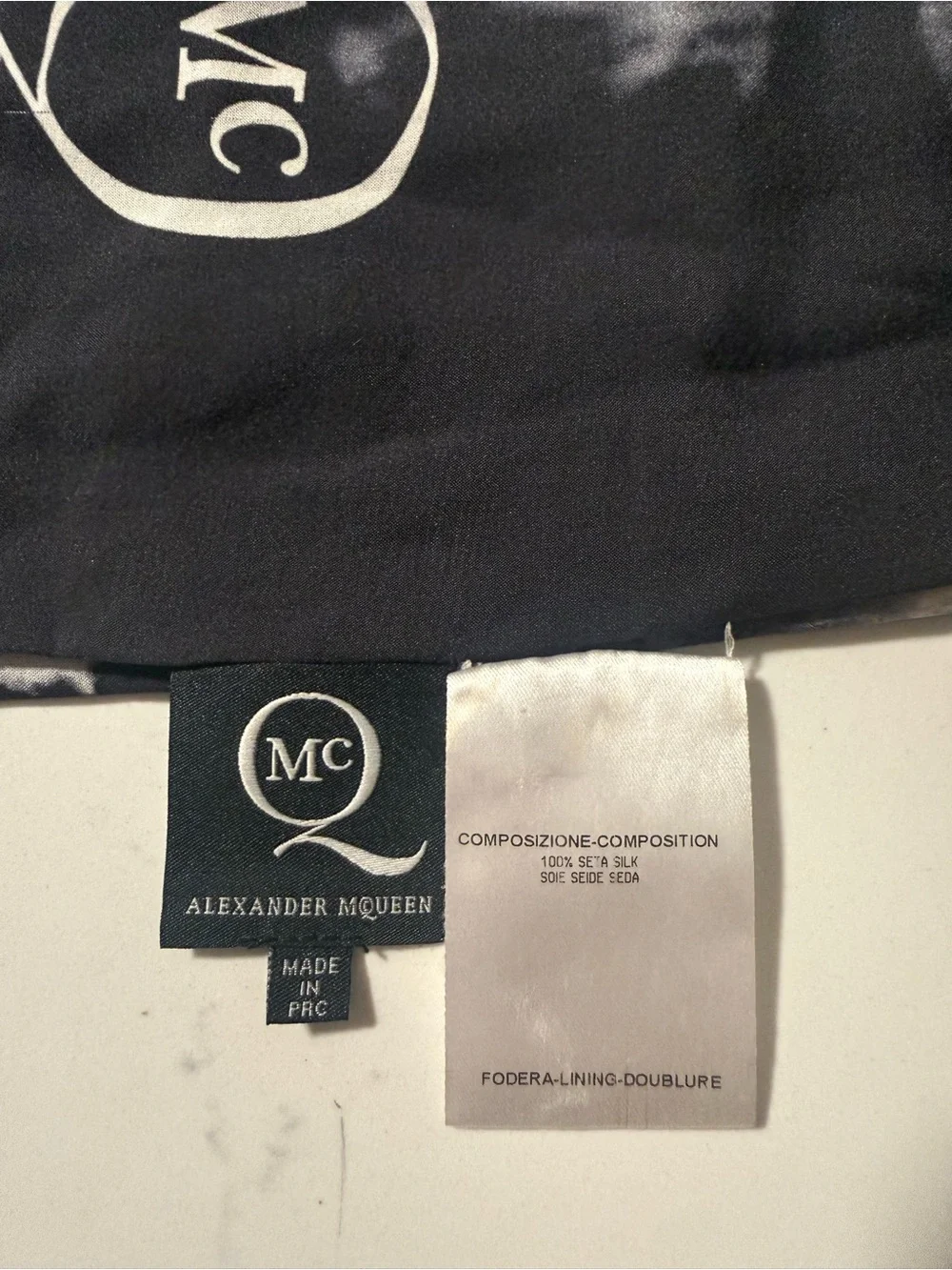 Alexander McQueen Black and White Logo Silk Scarf